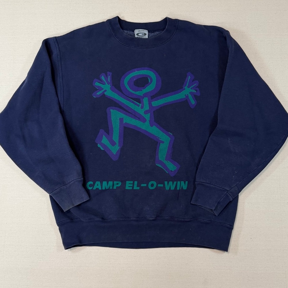 Vintage Camp El-O-Win Girl Scouts Sweatshirt Large Navy Blue Graphic Made in USA